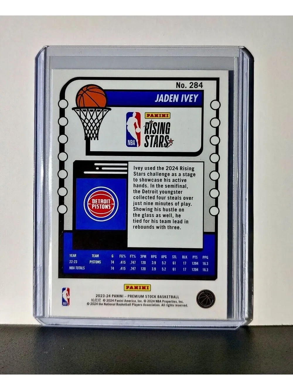 Jaden Ivey 2023-24 Panini Premium Stock NBA Hoops Rising Stars #284 Rookie Card